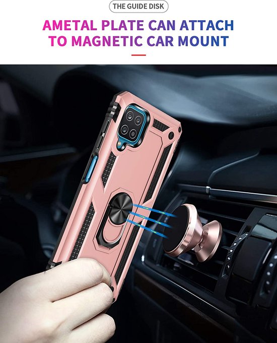 Samsung Galaxy A22 4G Hoesjes – Ring Armor Backcover – 360° Draaibare Standaard – Magneet – Roségoud