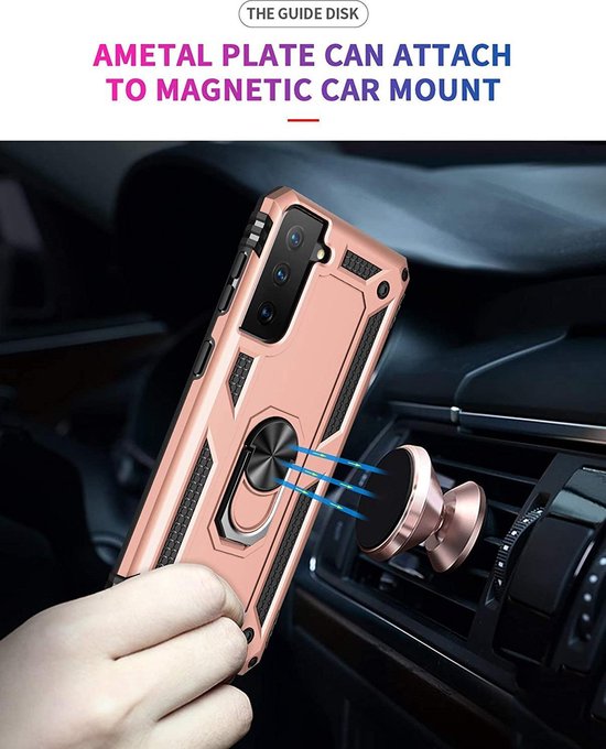 Samsung Galaxy S21 5G Hoesjes – Anti-Shock Hybride Ring Armor Backcover – Schokbestendig – Roségoud-Ilumina Benelux
