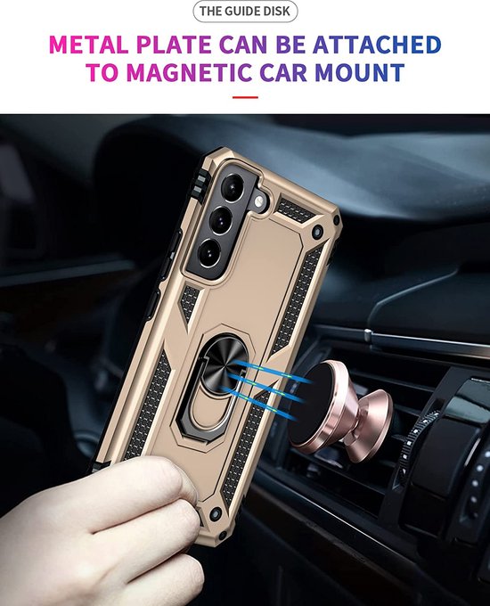 Samsung Galaxy S22 Plus Hoesjes – Anti-Shock Hybride Ring Armor Backcover – Schokbestendig – Goud-Ilumina Benelux