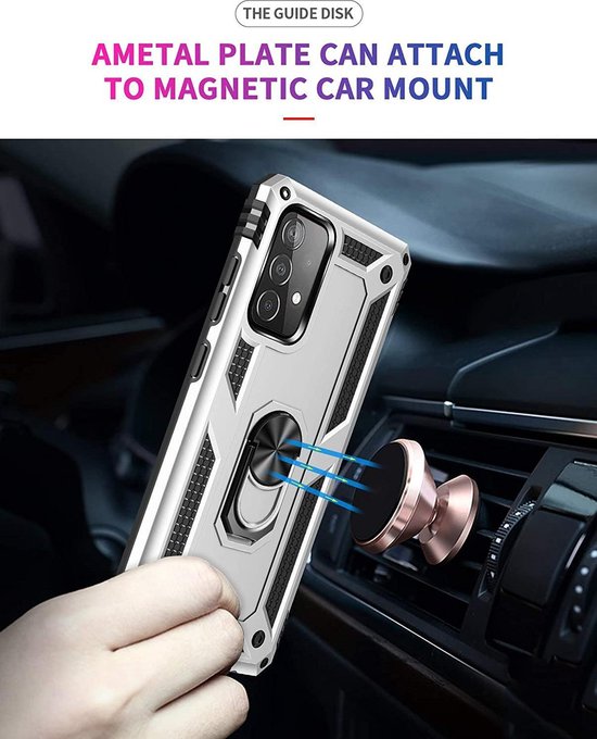 Samsung Galaxy A72 Hoesjes – Hybride Ring Armor Backcover – Schokbestendig – Anti-Shock – Zilver-Ilumina Benelux