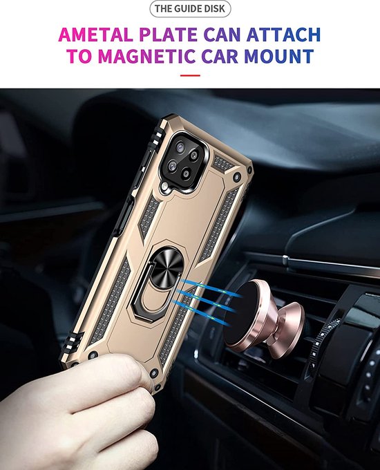 Samsung Galaxy A22 4G Hoesjes – Ring Armor Backcover – 360° Draaibare Standaard – Magneet – Goud