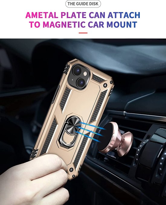 iPhone 14 Hoesjes – Anti-Shock Hybride Ring Armor Backcover – Schokbestendig – Goud-Ilumina Benelux