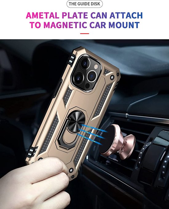 iPhone 13 Pro Hoesjes – Anti-Shock Hybride Ring Armor Backcover – Schokbestendig – Goud-Ilumina Benelux
