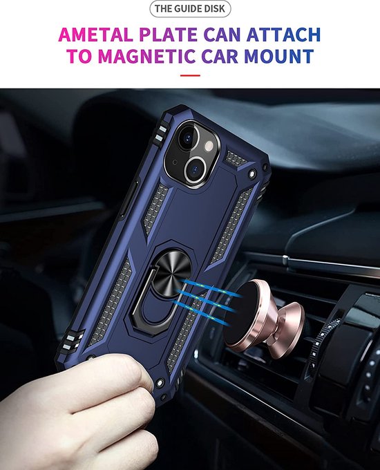 iPhone 13 Mini Hoesjes – Anti-Shock Hybride Backcover – Ring Armor – Schokbestendig – Blauw-Ilumina Benelux