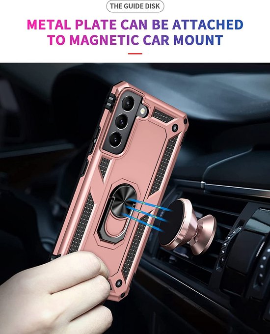 Samsung Galaxy S22 Plus Hoesjes – Anti-Shock Hybride Ring Armor Backcover – Schokbestendig – Roségoud-Ilumina Benelux