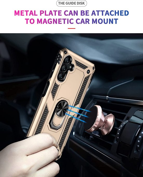 Samsung Galaxy A13 4G Hoesjes – Anti-Shock Hybride Ring Armor Backcover – Schokbestendig – Goud-Ilumina Benelux