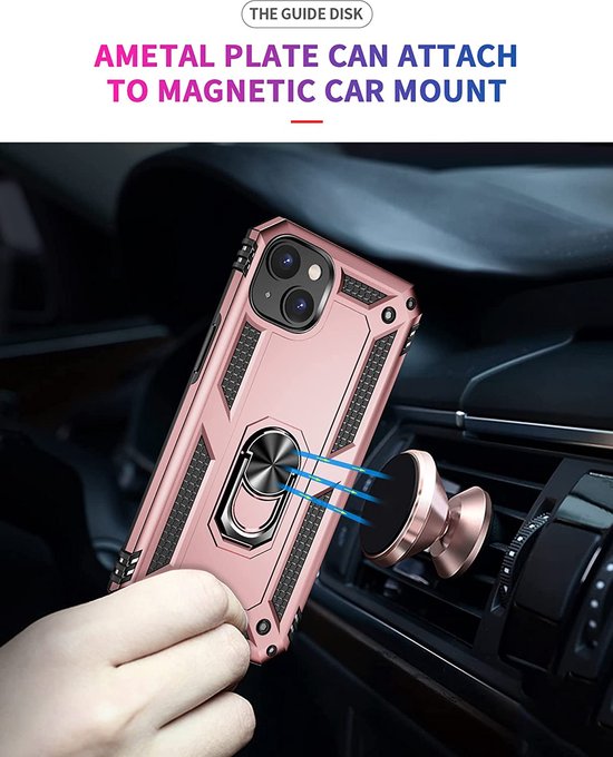 iPhone 14 Plus Hoesjes – Anti-Shock Hybride Backcover – Ringhouder – Armor Bescherming – Roségoud-Ilumina Benelux