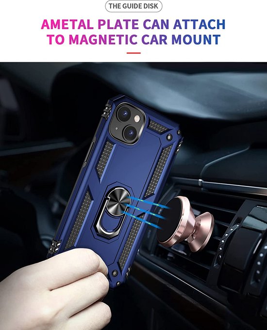 iPhone 14 Plus Hoesjes – Anti-Shock Hybride Backcover – Ringhouder – Armor Design – Blauw-Ilumina Benelux