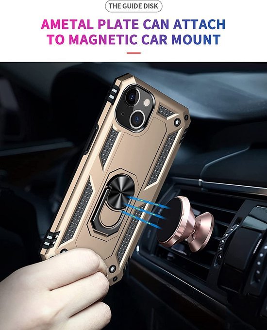 iPhone 13 Mini Hoesjes – Anti-Shock Hybride Ring Armor Backcover – Schokbestendig – Goud-Ilumina Benelux