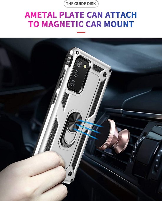 Samsung Galaxy A02S Hoesjes – Anti-Shock Hybride Ring Armor Backcover – Schokbestendig – Zilver