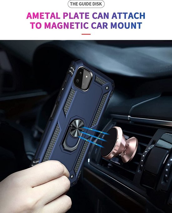 Samsung Galaxy A22 5G Hoesjes – Anti-Shock Hybride Backcover – Ringhouder – Armor Bescherming – Blauw-Ilumina Benelux