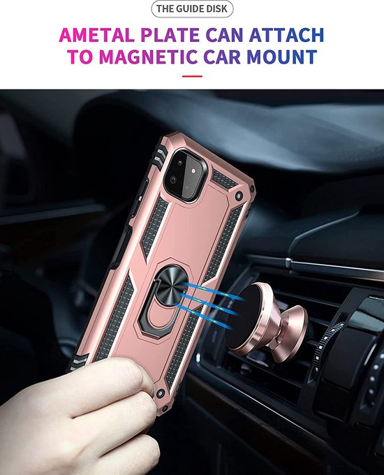 Samsung Galaxy A22 5G Hoesjes – Anti-Shock Hybride Backcover – Ringhouder – Armor Bescherming – Roségoud-Ilumina Benelux