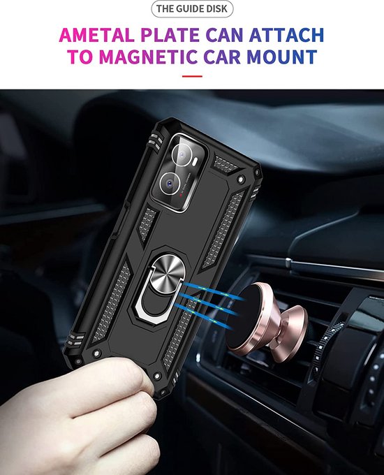 Oppo A76 Hoesjes – Anti-Shock Hybride Ring Armor Backcover – Schokbestendig – Zwart-Ilumina Benelux