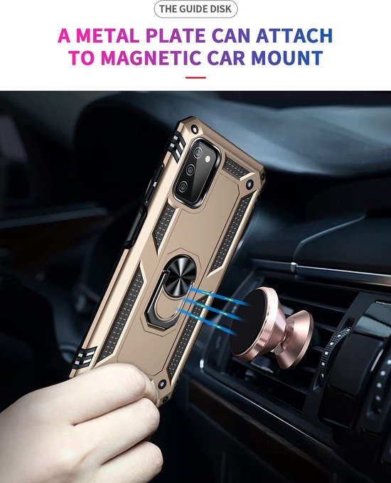 Samsung Galaxy A03S Hoesjes – Anti-Shock Hybride Ring Armor Backcover – Schokbestendig – Goud-Ilumina Benelux