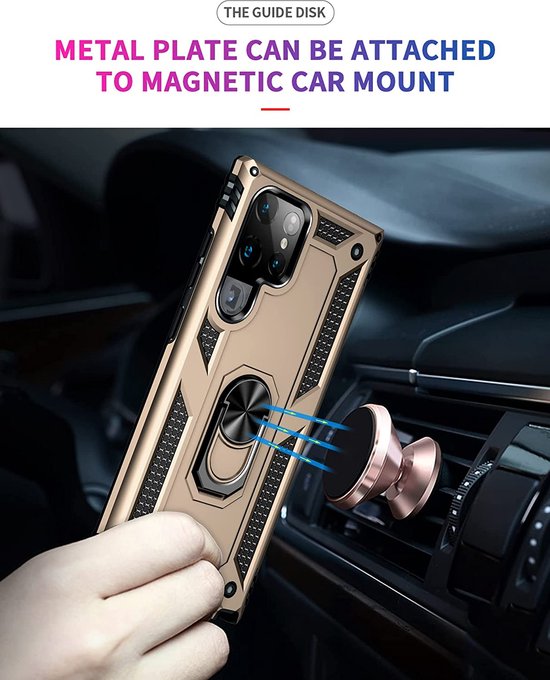 Samsung Galaxy S22 Ultra Hoesjes – Ring Armor Backcover – 360° Draaibare Standaard – Magneet – Goud-Ilumina Benelux