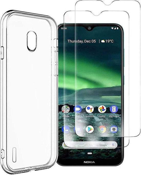 Nokia 1.3 Hoesjes – Transparante TPU Siliconen Backcover – 2x Gehard Glas Screenprotector – Anti-kras-Ilumina Benelux