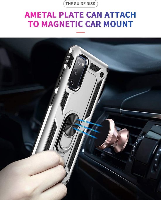 Samsung Galaxy S20 Hoesjes – Ring Armor Backcover – 360° Draaibare Standaard – Magneet – Zilver-Ilumina Benelux
