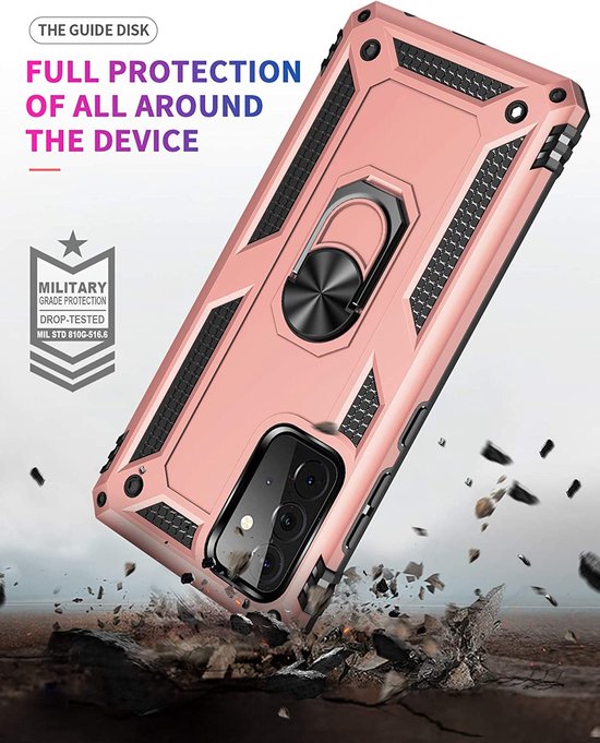 Samsung Galaxy A73 5G Hoesjes – Ring Armor Backcover – 360° Draaibare Standaard – Magneet – Roségoud-Ilumina Benelux