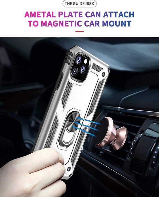 iPhone 12 Hoesjes – Anti-Shock Hybride Backcover – Ring Armor – Schokbestendig – Zilver-Ilumina Benelux