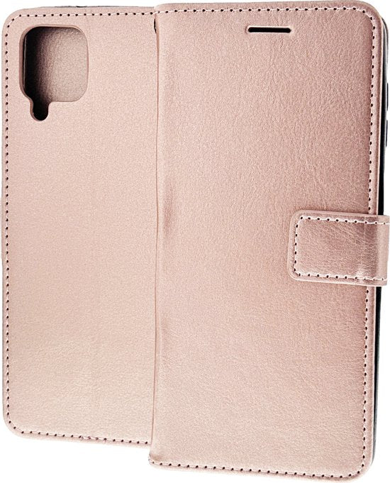 Samsung Galaxy A12 Hoesjes – Portemonnee Bookcase – Magneetsluiting – 2x Gehard Glas Screenprotector – Roségoud-Ilumina Benelux