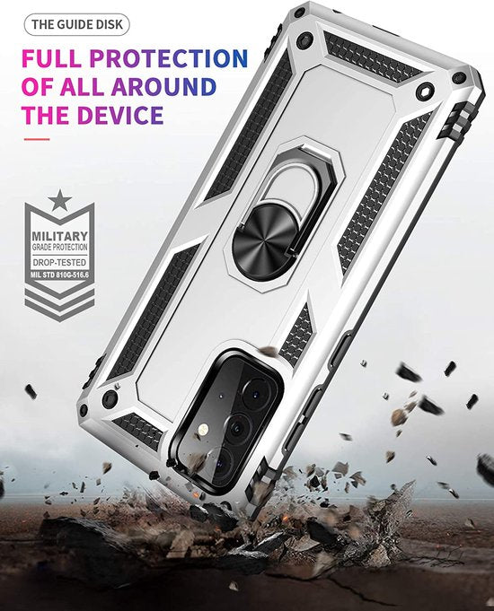 Samsung Galaxy A73 5G Hoesjes – Ring Armor Backcover – 360° Draaibare Standaard – Magneet – Zilver-Ilumina Benelux