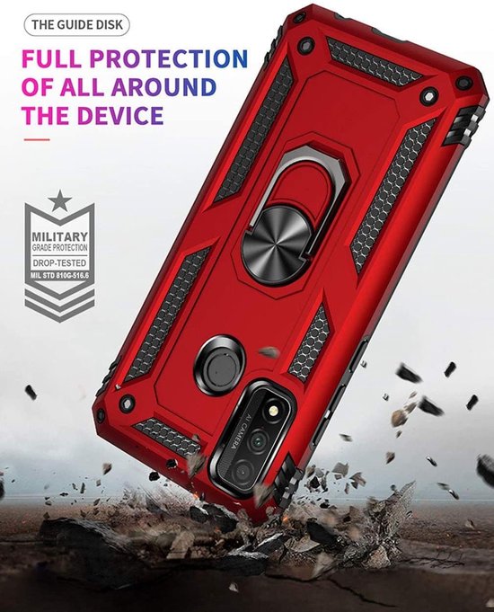 Samsung Galaxy A21S Hoesjes – Anti-Shock Hybride Ring Armor Backcover – Schokbestendig – Zilver-Ilumina Benelux