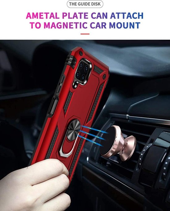 Huawei P40 Lite Hoesjes – Rugged Ring Armor Backcover – Schokbestendig – Rood-Ilumina Benelux