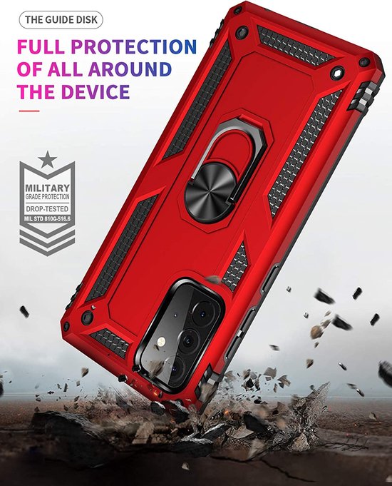 Samsung Galaxy A32 4G Hoesjes – Ring Armor Backcover – 360° Draaibare Standaard – Magneet – Rood-Ilumina Benelux