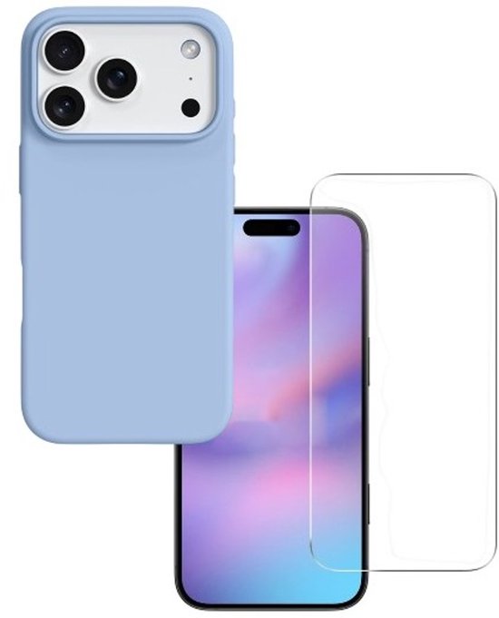 iPhone 17 Pro Max Hoesjes – Liquid Silicone Backcover – Soft Touch – Screenprotector + Camera Lens Protector – Haze Blauw