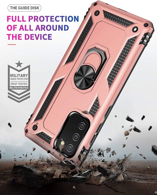 Samsung Galaxy A02s/A03s Hoesjes – Ring Armor Backcover – 360° Draaibare Standaard – Magneet – Roségoud-Ilumina Benelux