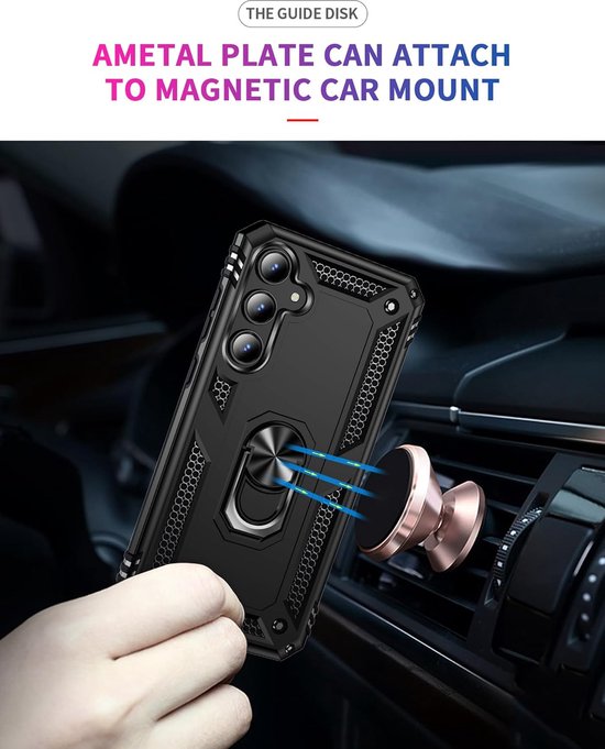 Samsung Galaxy S24 FE Hoesjes – Anti-Shock Hybrid Ring Armor Backcover – Schokbestendig – Zwart-Ilumina Benelux