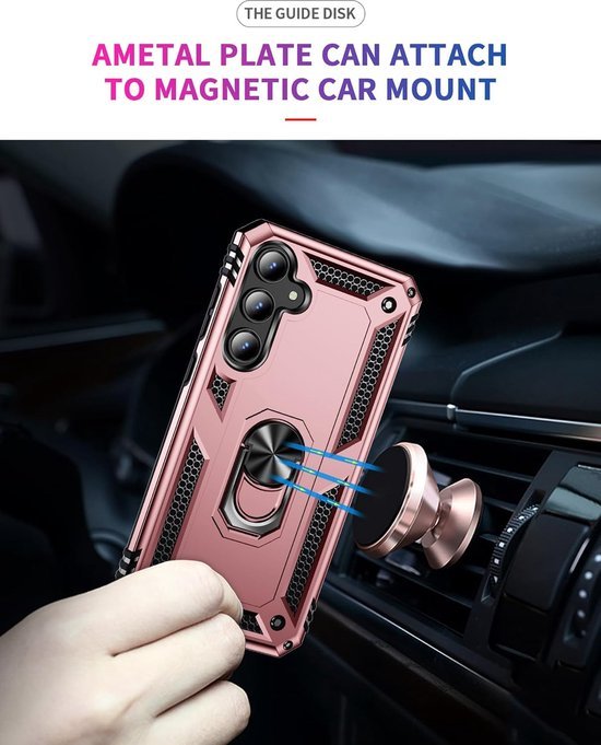 Samsung Galaxy S24 FE Hoesjes – Anti-Shock Hybride Ring Armor Backcover – Schokbestendig – Roségoud-Ilumina Benelux