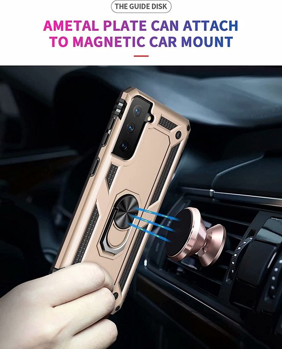 Samsung Galaxy S21 Hoesjes – Ring Armor Backcover – 360° Draaibare Standaard – Magneet – Goud-Ilumina Benelux