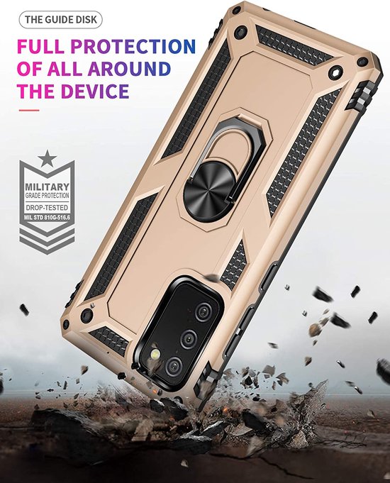 Samsung Galaxy A02S Hoesjes – Anti-Shock Hybride Backcover – Ringhouder – Armor Bescherming – Goud-Ilumina Benelux