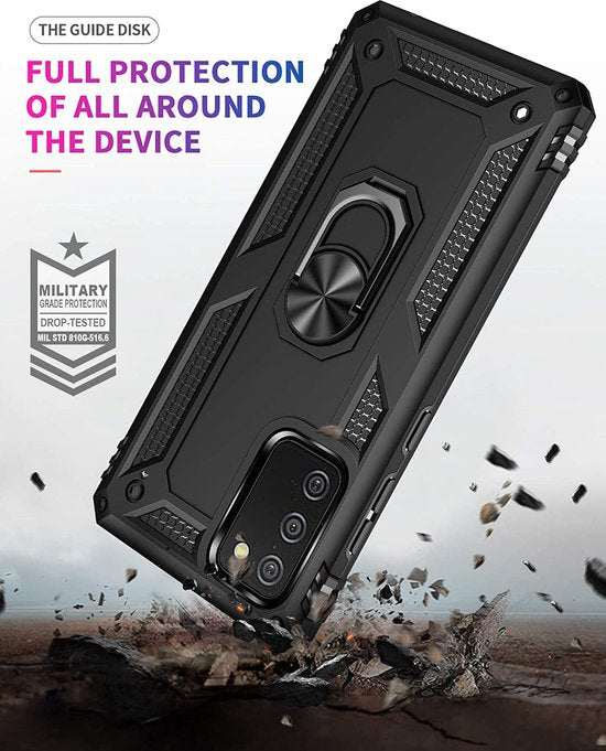 Samsung Galaxy A02S Hoesjes – Anti-Shock Hybride Backcover – Ringhouder – Armor Bescherming – Zwart-Ilumina Benelux