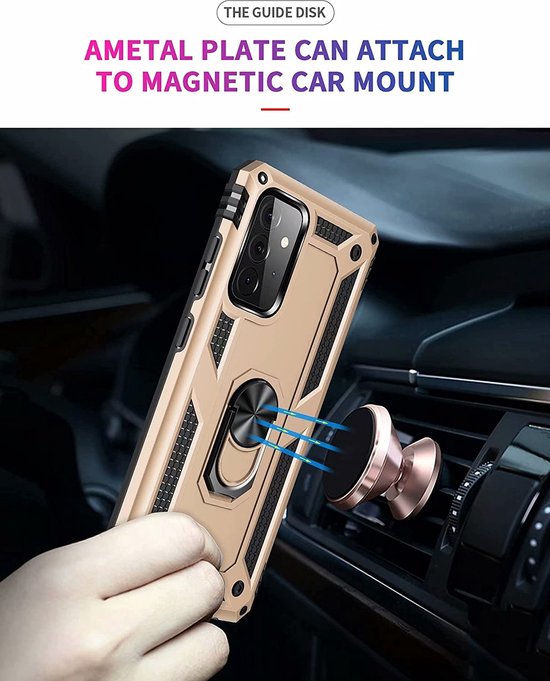 Samsung Galaxy A53 5G Hoesjes – Ring Armor Backcover – 360° Draaibare Standaard – Magneet – Goud-Ilumina Benelux