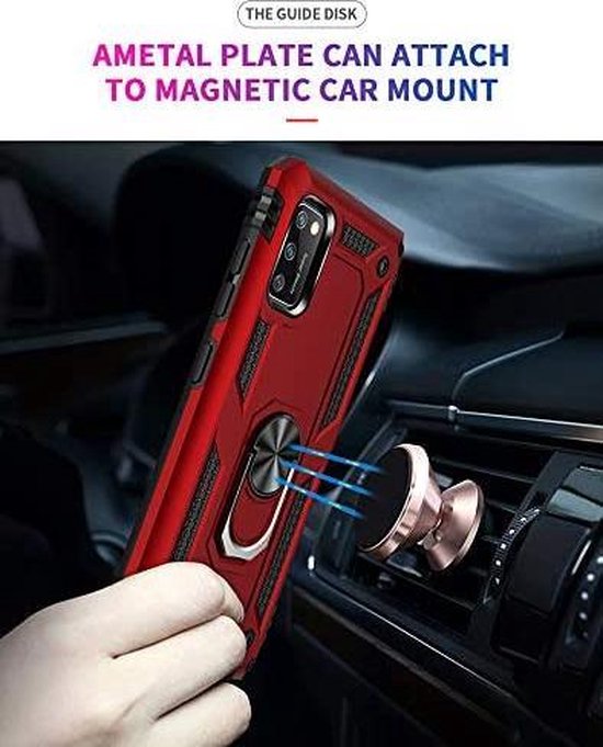 Samsung Galaxy A41 Hoesjes – Anti-Shock Hybride Backcover – Ringhouder – Armor Design – Zilver-Ilumina Benelux