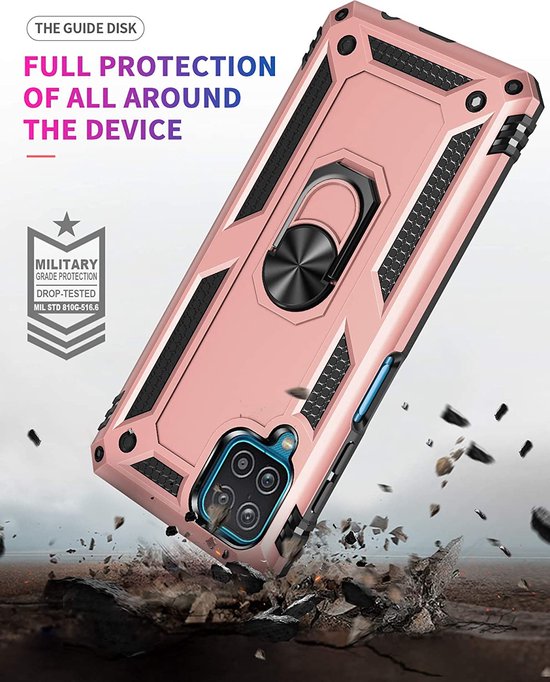 Samsung Galaxy A22 4G Hoesjes – Ring Armor Backcover – 360° Draaibare Standaard – Magneet – Roségoud