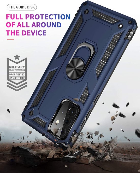 Samsung Galaxy A32 4G Hoesjes – Ring Armor Backcover – 360° Draaibare Standaard – Magneet – Blauw-Ilumina Benelux