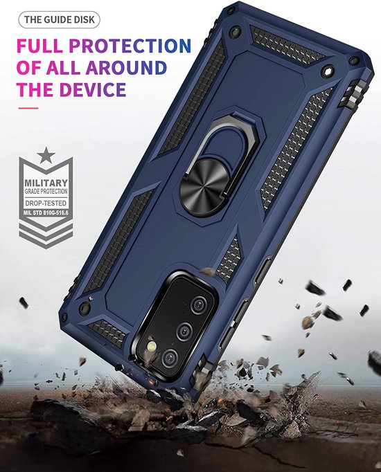 Samsung Galaxy A02s / A03s Hoesjes – Ring Armor Backcover – 360° Draaibare Standaard – Magneet – Blauw-Ilumina Benelux