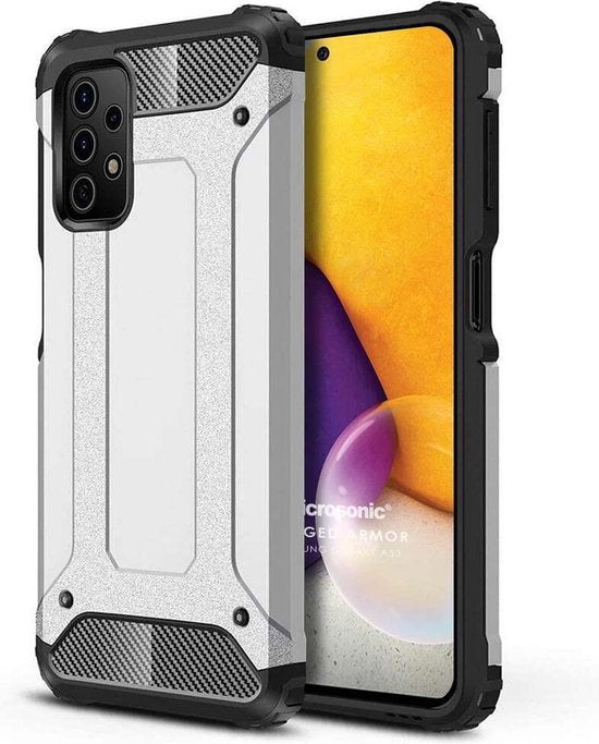 Schokbestendig Heavy Duty Armor Hoesje Geschikt voor: Samsung Galaxy A73 5G Back Cover - Zilver