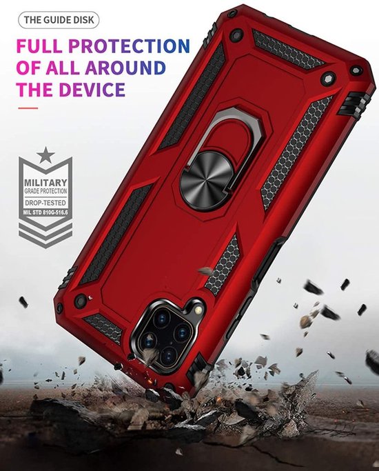 Huawei P40 Lite Hoesjes – Rugged Ring Armor Backcover – Schokbestendig – Rood-Ilumina Benelux