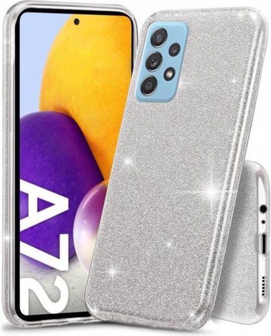 Samsung Galaxy A72 Hoesjes – Siliconen TPU Backcover – Glitter BlingBling – 4G/5G – Zilver-Ilumina Benelux