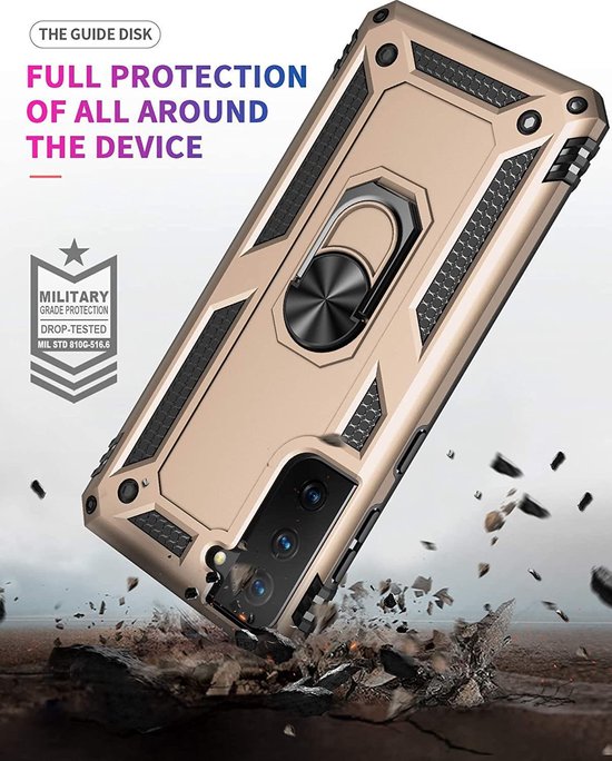 Samsung Galaxy S21 5G Hoesjes – Hybride Ring Armor Backcover – Schokbestendig – Goud-Ilumina Benelux