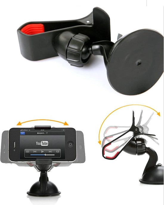 Telefoonhouder auto – Klem met zuignap – Voor voorruit, dashboard en bureau – Geschikt voor Samsung, iPhone, Oppo, Motorola – Zwart-Ilumina Benelux