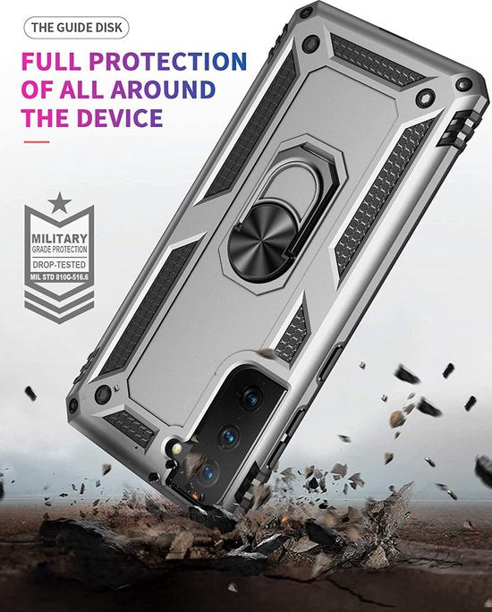 Samsung Galaxy S21 Plus Hoesjes – Hybride Ring Armor Backcover – Schokbestendig – Zilver-Ilumina Benelux