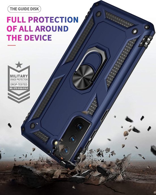 Samsung Galaxy S21 5G Hoesjes – Anti-Shock Hybride Ring Armor Backcover – Schokbestendig – Blauw-Ilumina Benelux
