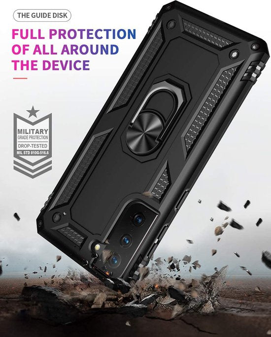 Samsung Galaxy S21 FE Hoesjes – Ring Armor Backcover – 360° Draaibare Standaard – Magneet – Zwart-Ilumina Benelux