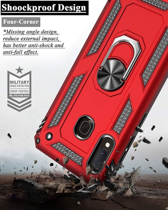 Samsung Galaxy A40 Hoesjes – Rugged Ring Armor Backcover – Schokbestendig – Ringhouder – Goud-Ilumina Benelux