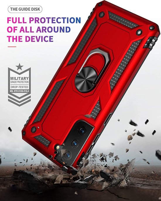Anti-Shock Hybrid Ring Armor Hoesje Geschikt voor: Samsung Galaxy S21 Plus (6,7 inch) / S21+ 5G - rood